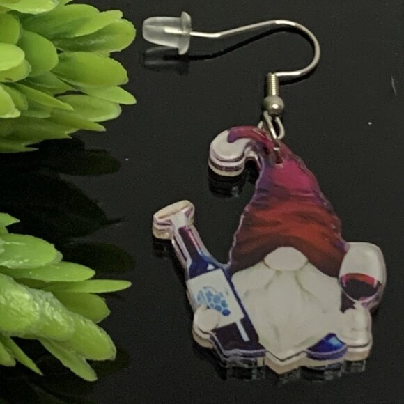 Gnome Earring, Dwarf Earring, Elf Earring, Wine Earring, Christmas Earring, Gift - Picture 1 of 4